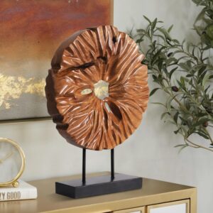 Natural Wood Carved Round Sculpture - Image 2