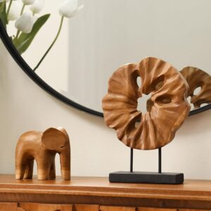 Natural Wood Carved Round Sculpture - Image 3