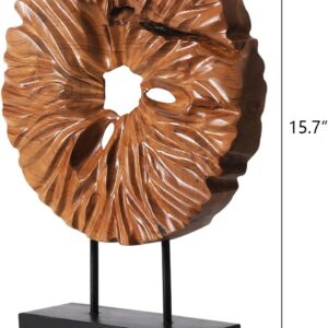 Natural Wood Carved Round Sculpture - Image 4